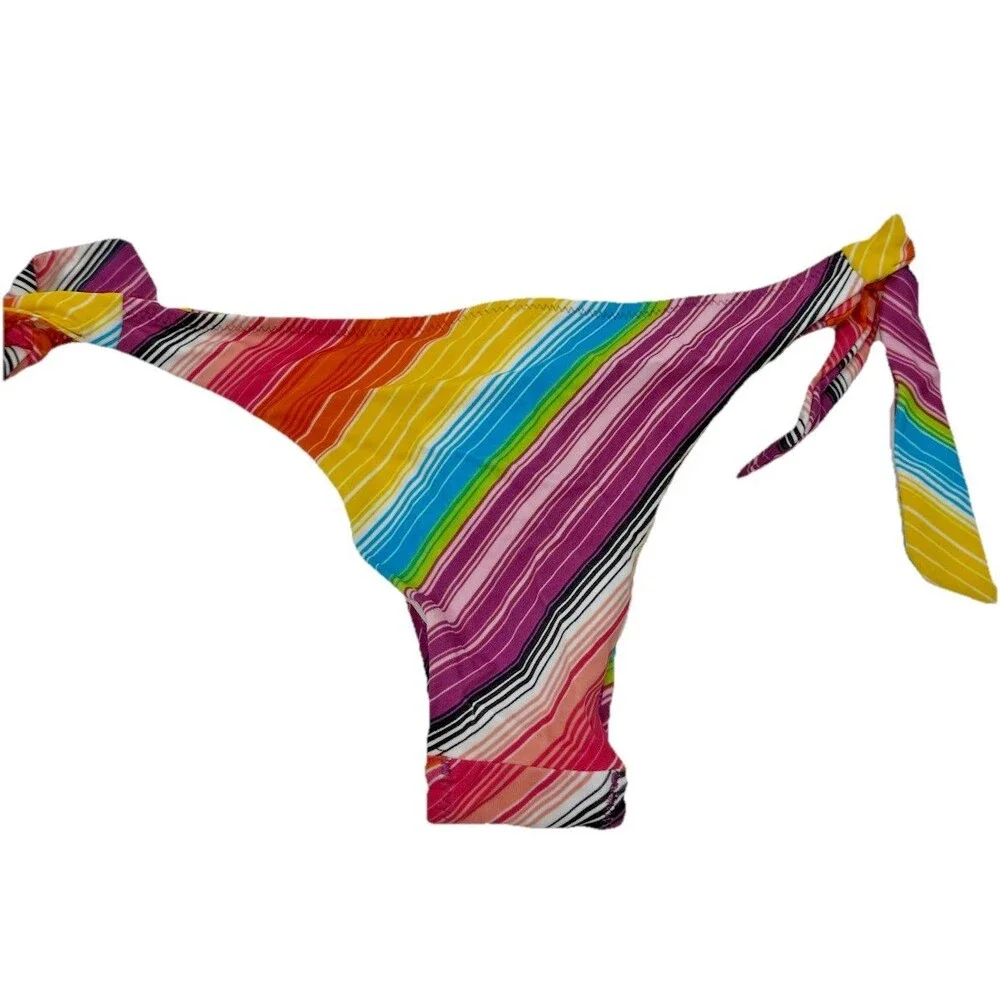 Yamamay Bikini Bottoms Small LOT 2 Side Tie Rainbow Blue‎ UPF Beach Vacation New
